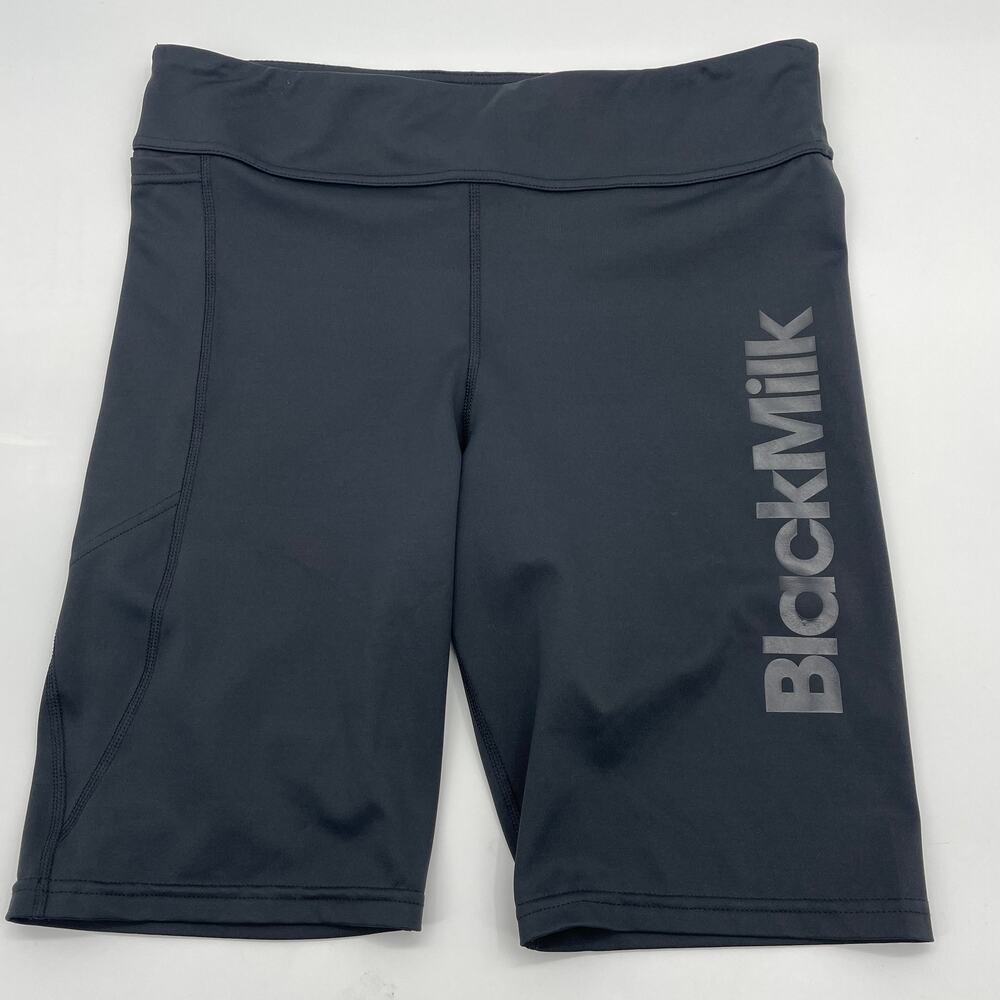 BLACKMILK Womens High Waist Spandex Biker Shorts Size L 9 Inch Spell Out Logo